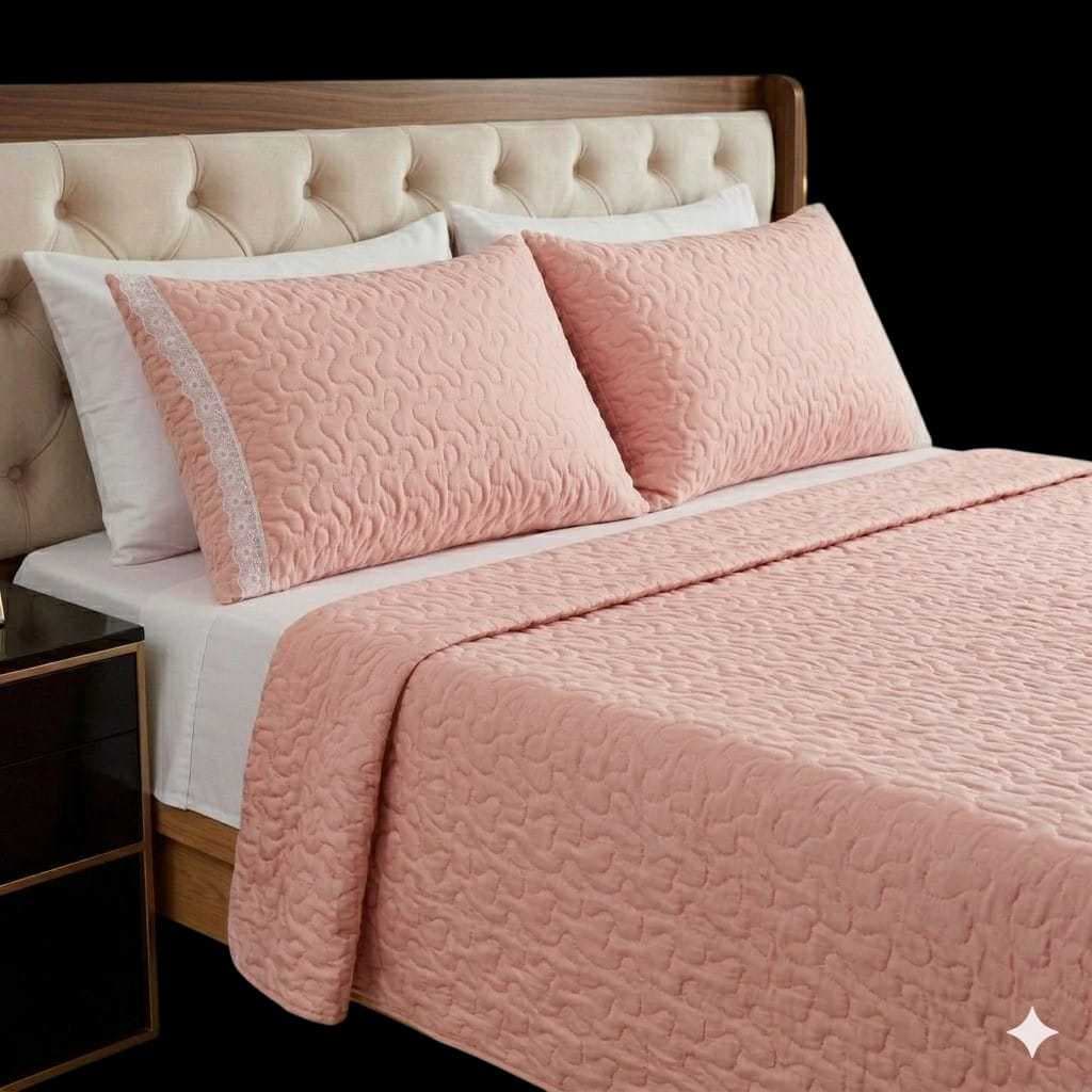 Cobre Leito Queen Aline 3 Peças Dupla Face Matelado Ultrassônico com Bordado Inglês Colcha Casal Queen Linda e Moderna