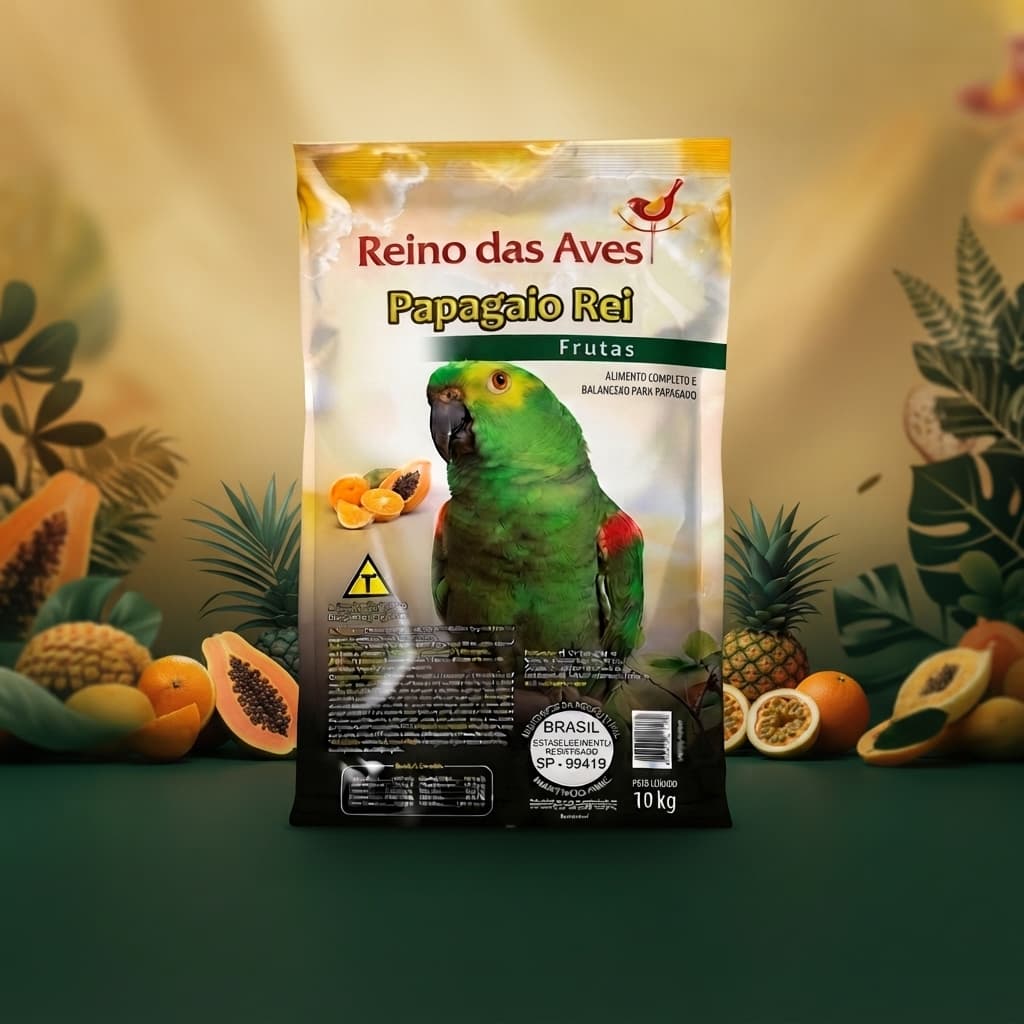 Ração Papagaio Rei Frutas 10Kg Alimento para Papagaios Reino das Aves