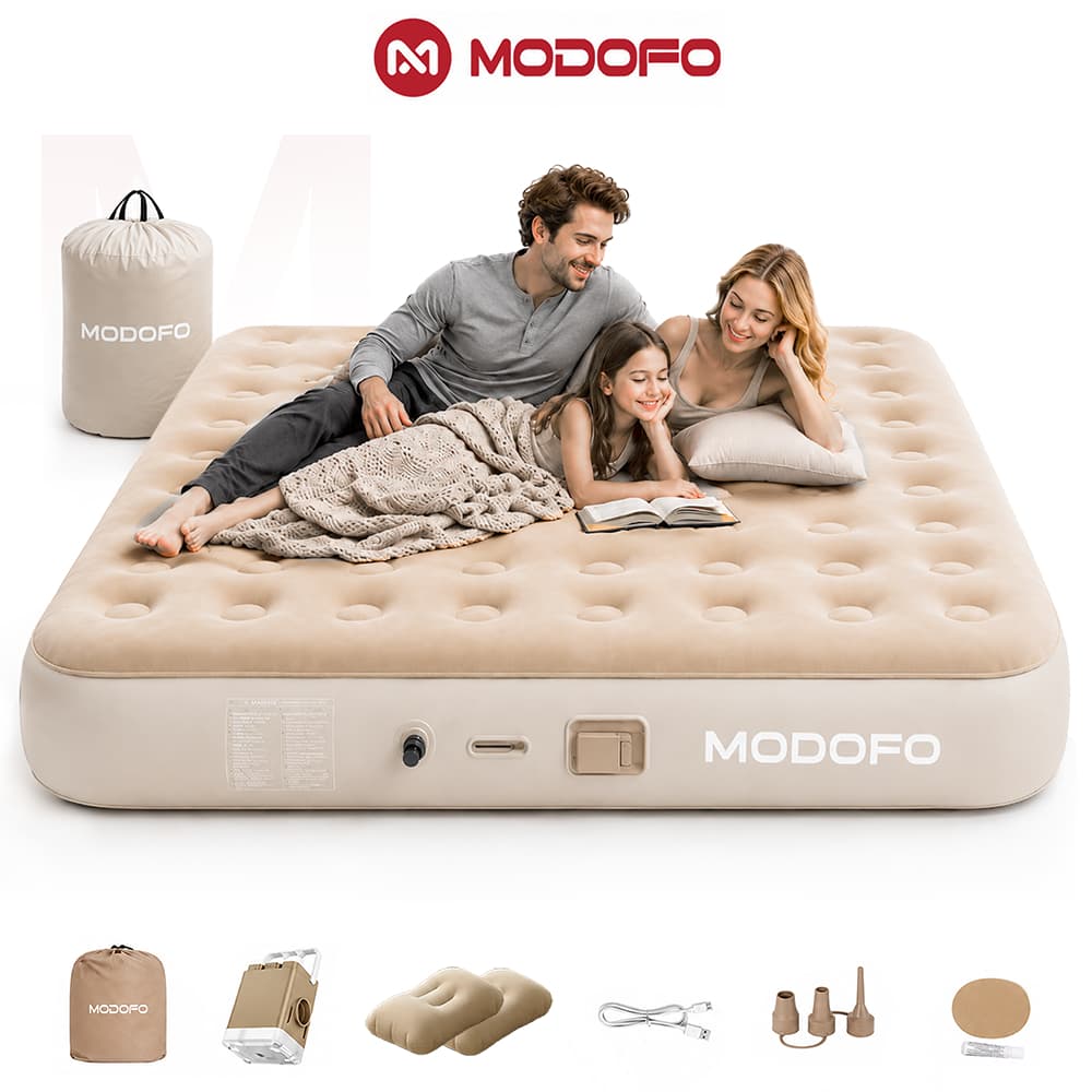 MODOFO Colchão Inflável King 200*180*25cm Com Bomba Elétrica Recarregável Cama Inflável Para Camping Casa