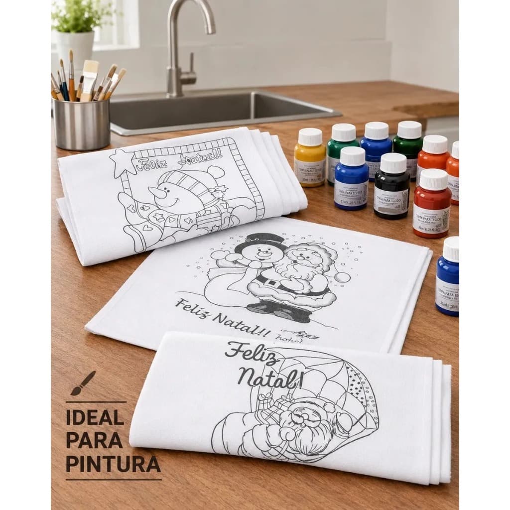 Kit 10 Panos de Prato Riscado Bordado Pintura Copa Cozinha Algodão Artesanato Bainha Natal Páscoa Estampas Revenda Mães
