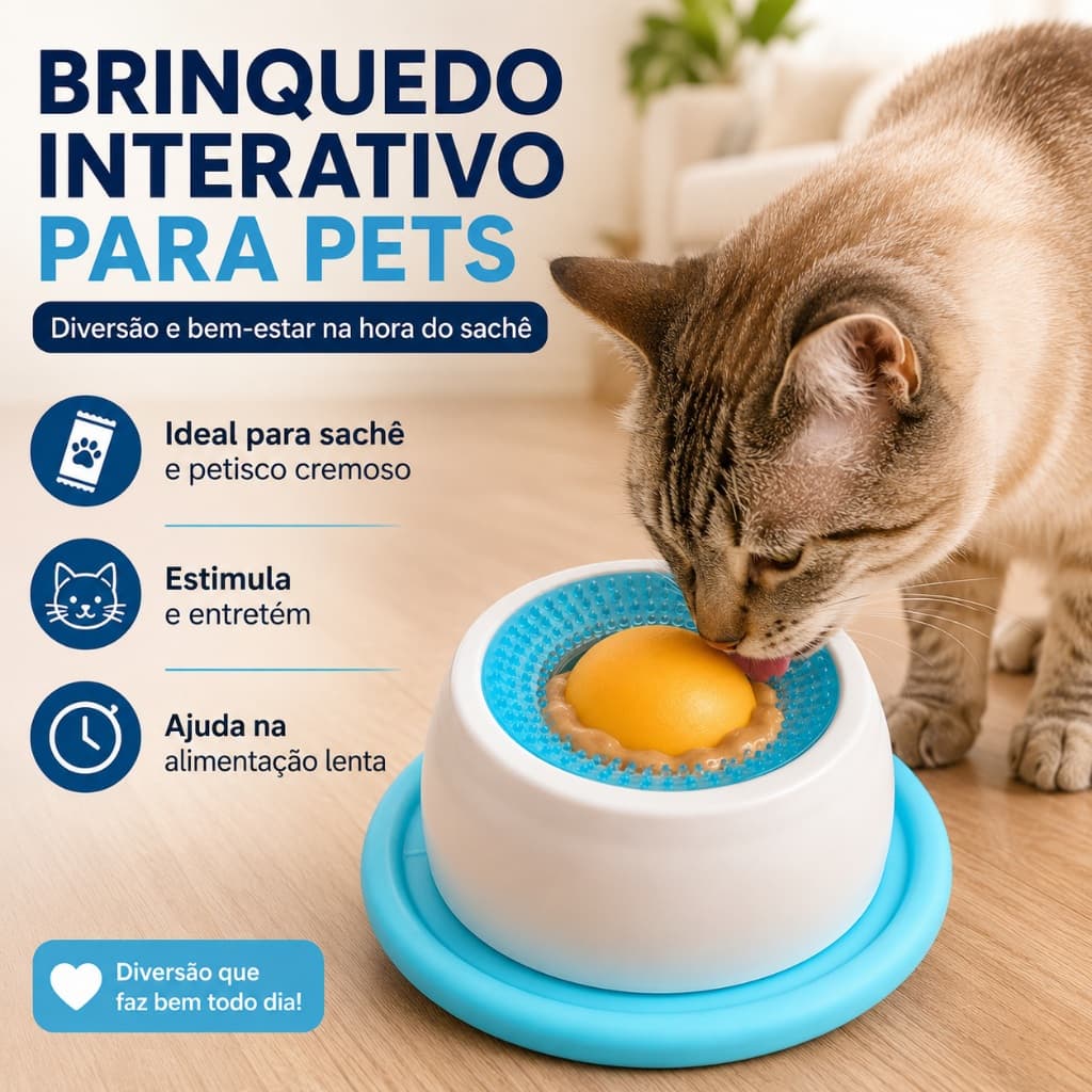 Brinquedo Lambedor Pet para Cachorro Gato Antiestresse Petisco Saches Bolinha Rotativa para Tapete