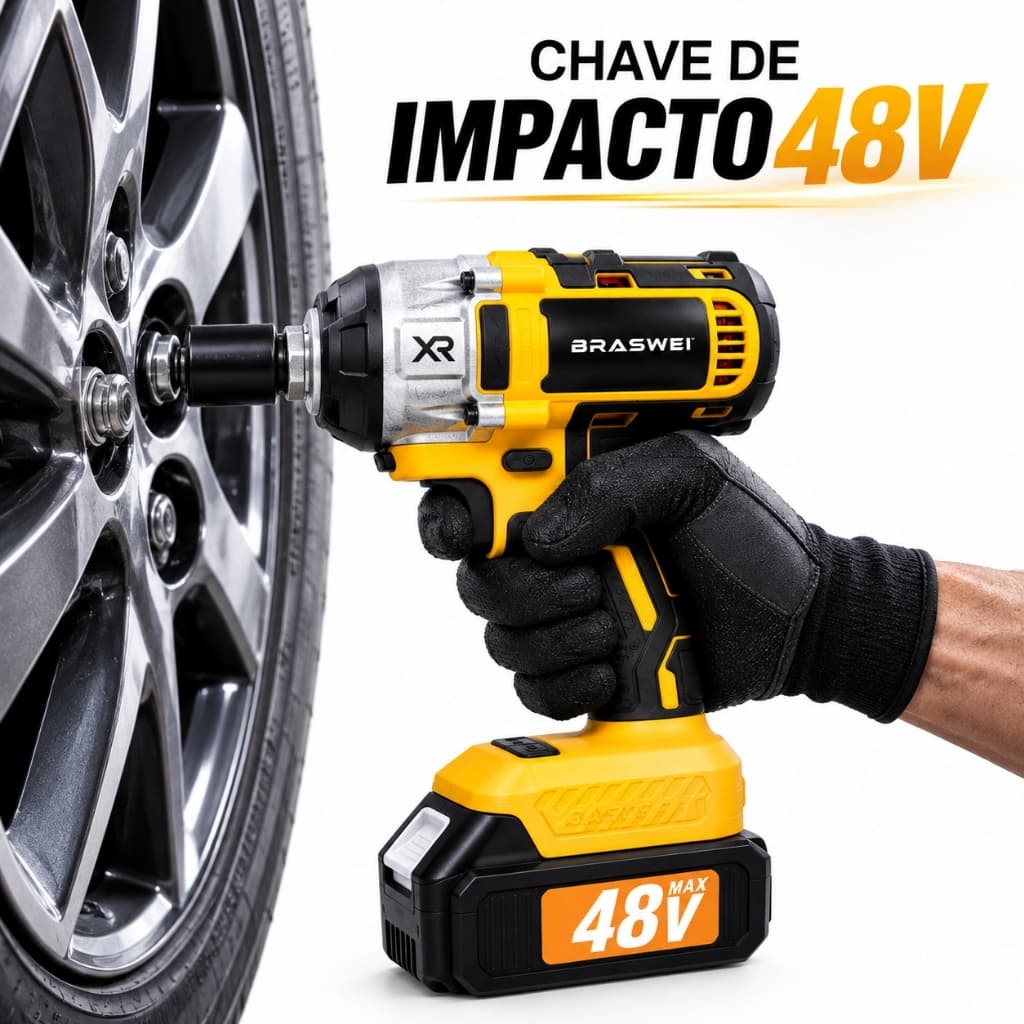 Chave de Impacto Sem Fio 1/2 com Motor Sem Escovas 48V Max 2 Baterias e Maleta BW5000 BRASWEI