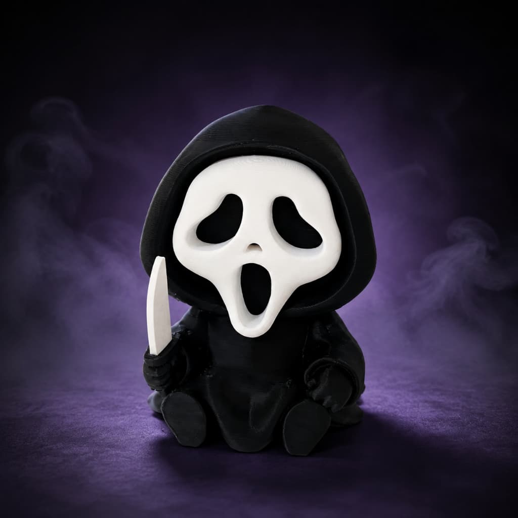 Miniatura Ghostface Scream (Pânico) 3D com Faca – Boneco Decorativo de Terror Halloween Geek Colecionável