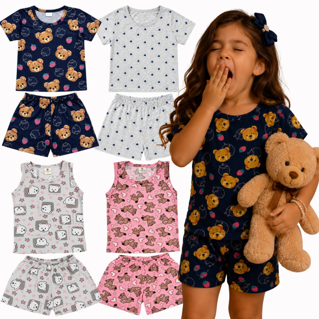 Pijama Infantil Menina Manga Curta Verão do 4 ao 14 Anos |  Roupa Infantil para dormir | Pijama Infantil Feminino