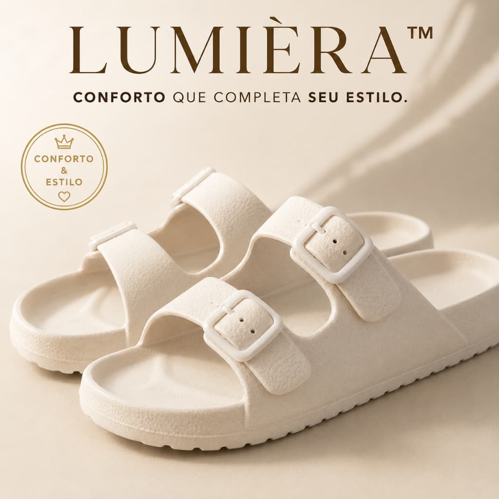 Sandália Papete Feminina LUMIÈRA™ Confortável Leve 2 Fivelas Casual para Dia a Dia