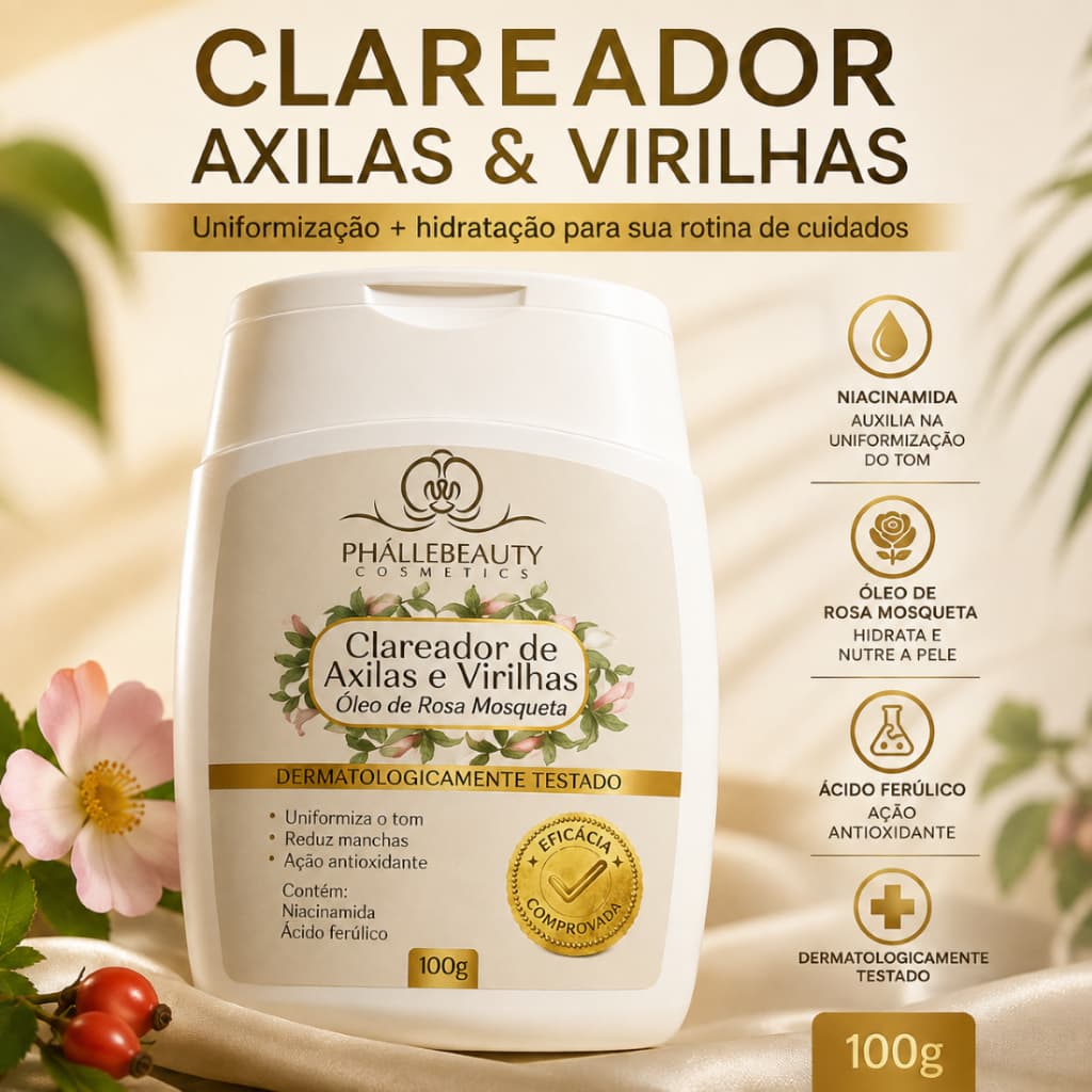 Creme Clareador de Axilas e Virilhas com Niacinamida e Óleo de Rosa Mosqueta 100g