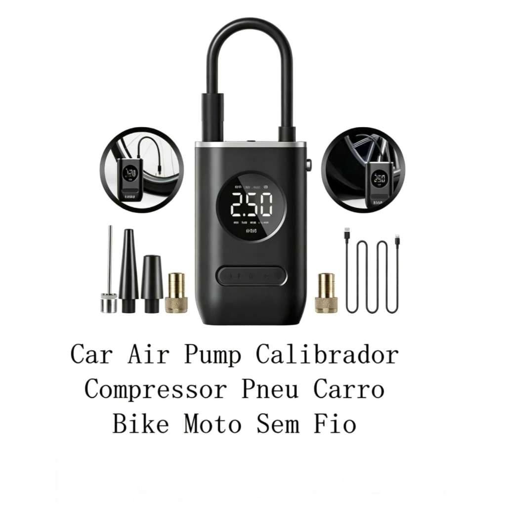 Mini Compressor de Ar Portatil Recarregavél Digital USB Calibrador Pneu Env