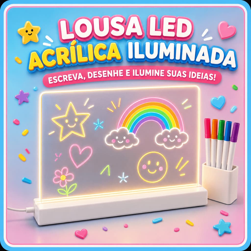 Quadro De Mensagens Lousa De Escrever E Desenhar Placa Acrílico Iluminada Abajur De Mesa Luz Noturno Led Lousa Mágica