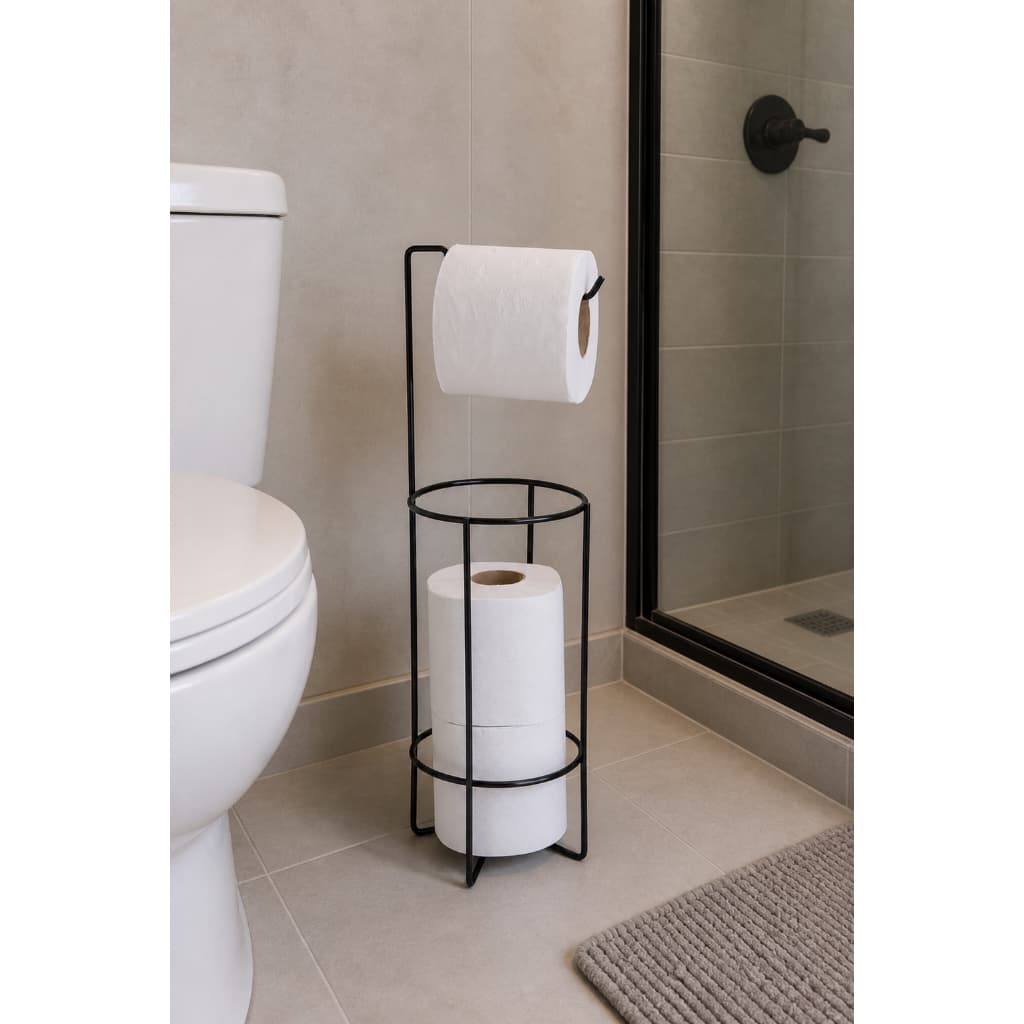 Porta Suporte Papel Higiênico De Chão 4 Rolos Para Banheiro Preto Luxo
