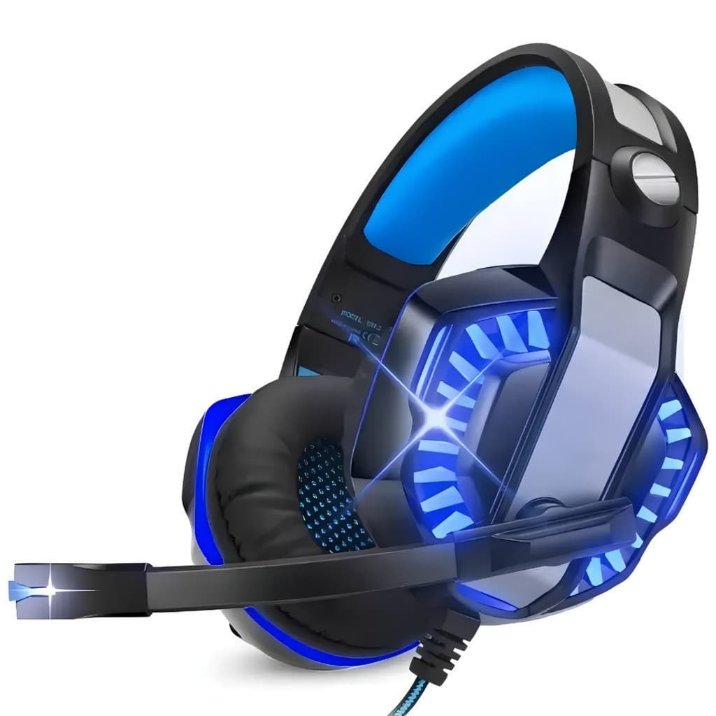 Headset Gamer KP-491 P3 3.5mm USB LED Azul com Adaptador para PC PS4 Xbox Switch