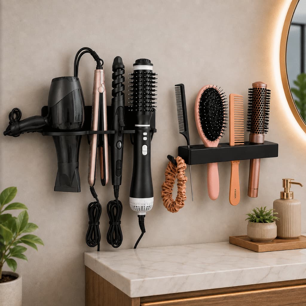 Kit 2 Suportes de Parede para Organização de Cabelos – Secador, Chapinha, Babyliss, Escova Elétrica, Escovas e Pentes