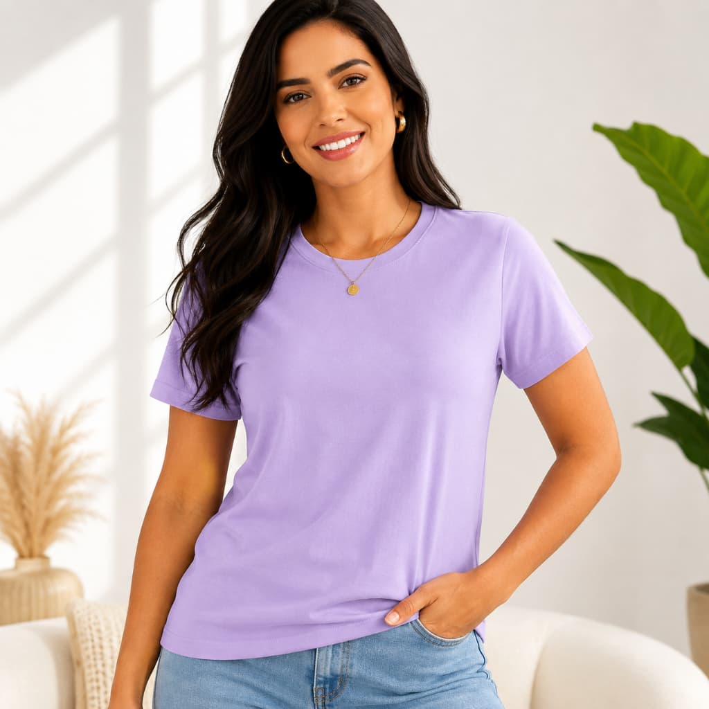 Camiseta feminina T-Shirt 100% algodão, manga curta, gola redonda