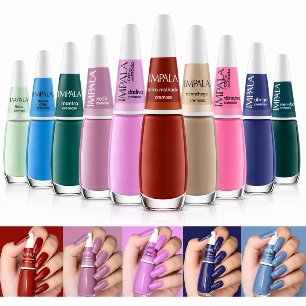 Kit 10 Esmaltes Impala Cor da Sua Moda Atacado Tons Diversos Azul Rosa Terra