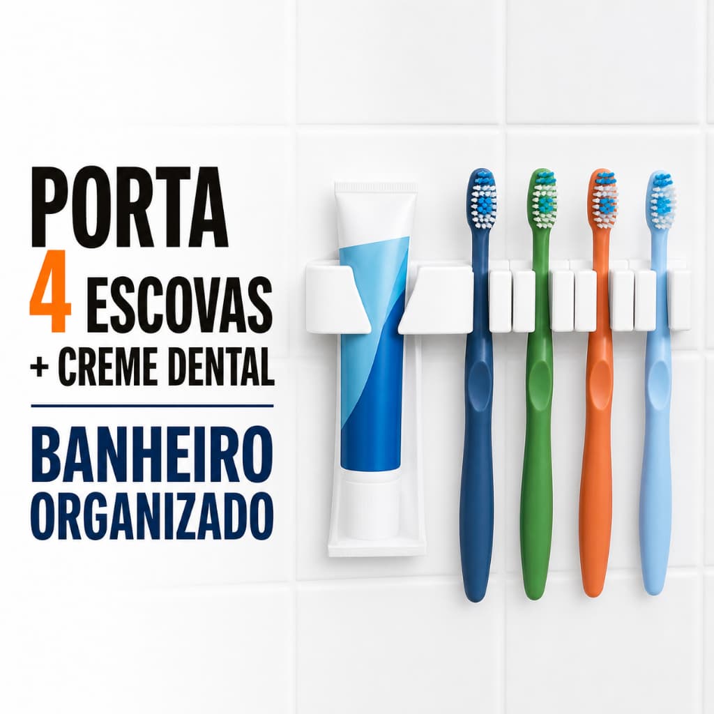 Porta Escova de Dente de Parede para 4 Escovas e Creme Dental Organizador Branco