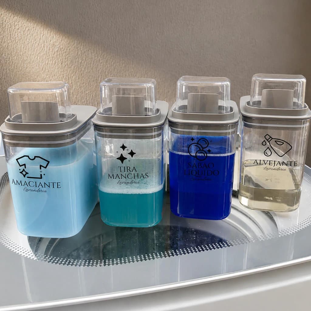 Kit Etiquetas Transparentes Lavanderia - Impermeáveis Organização Potes Sabão Amaciante