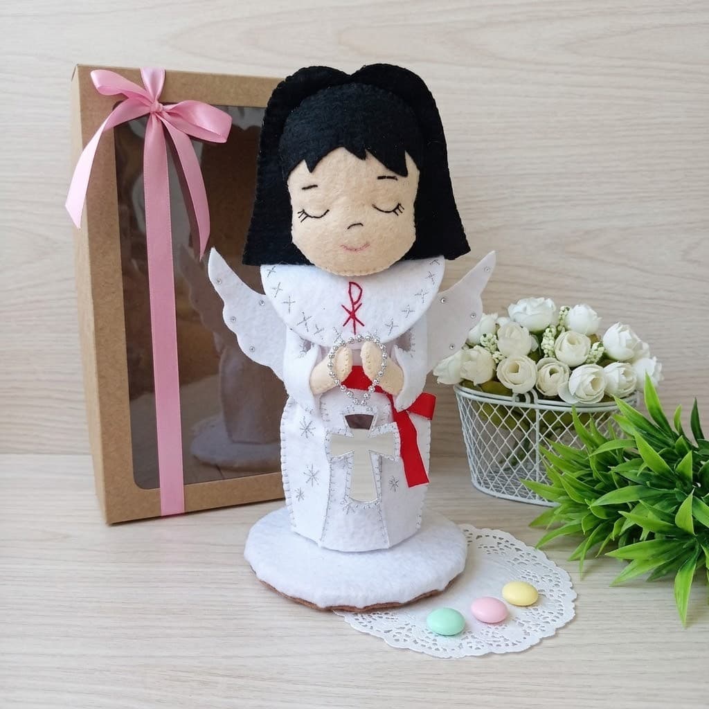 Anja De Feltro Primeira Comunhao Boneca Artesanal 20 cm Pronta Entrega