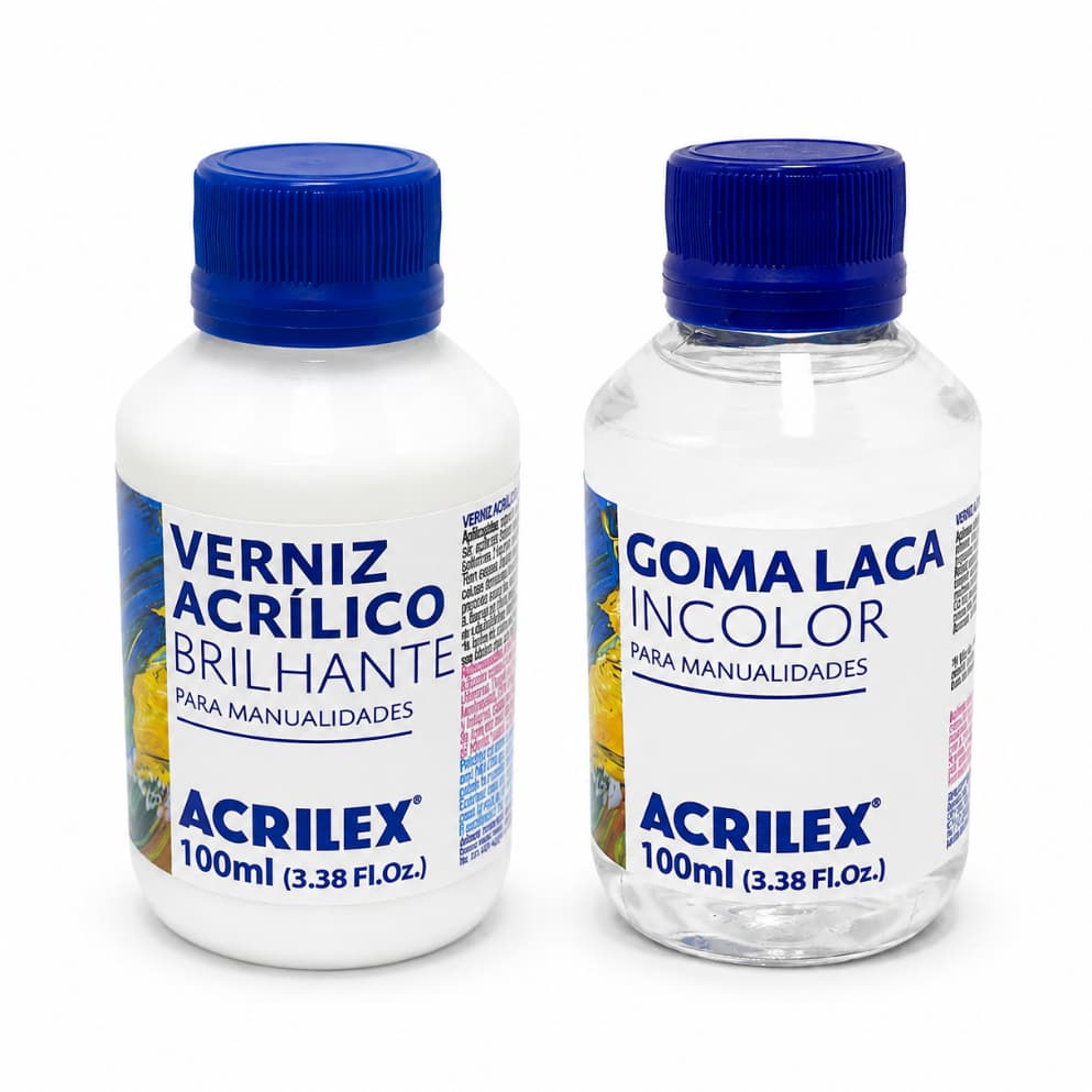 Kit Acrilex Verniz Acrílico Brilhante 100ml + Goma Laca Incolor 100ml MDF Madeira Artesanato Selador