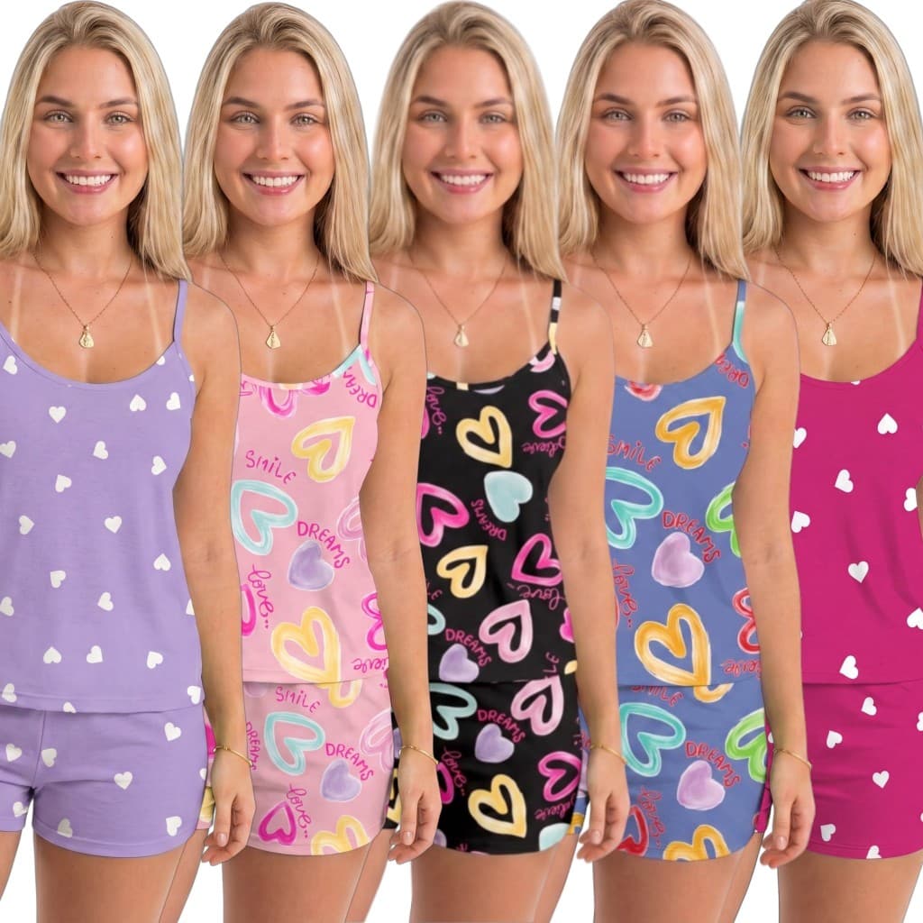 Kit 5 Pijamas Baby Doll Conjunto Feminino Verão Short Doll Feminina Mulher