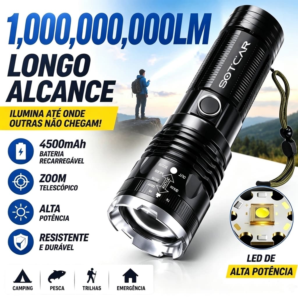 Lanterna mais poderosa forte luz táctica tocha grande luz recarregável tocha de longo alcance P18 SS5
