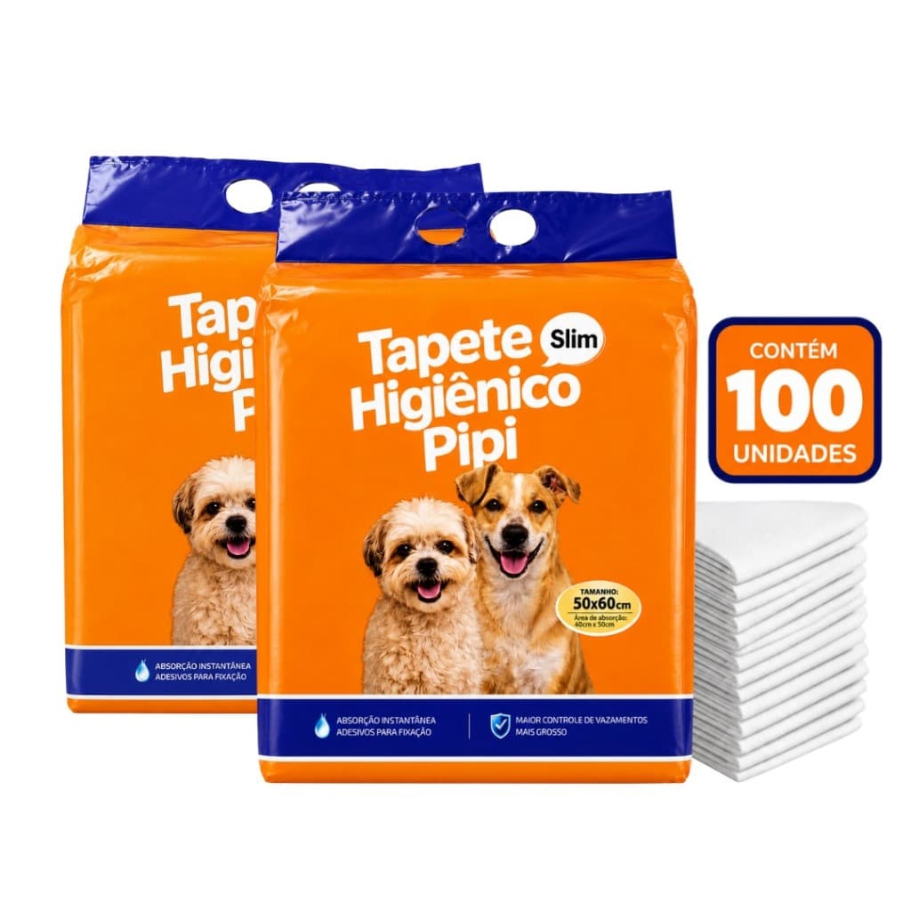 Tapete Higiênico Descartável Para Cães Cachorro 100un 50x60cm Absorvente Adesivo Antivazamento