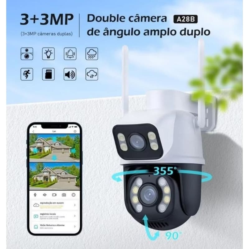 Câmera de Segurança A28B WiFi Dual 1080P 3MP Dupla WiFi para Alarme De Detecção De Segurança - ICSEE