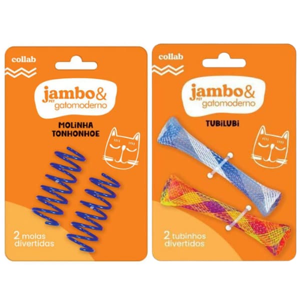 Brinquedo Jambo E Gato Moderno Tubo E Mola Para Gatos -Tubilubi E Molinha Tonhonhoe, Com 2 Unidades