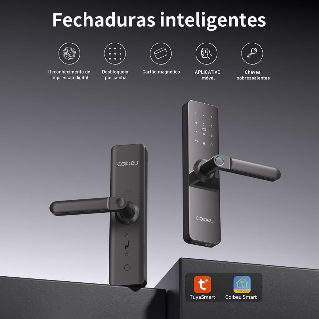 COIBEU Fechadura Inteligente Digital Tuya APP Senha Cartão Impressão Digital Cilindro Classe C Alarme Anti Arrombamento