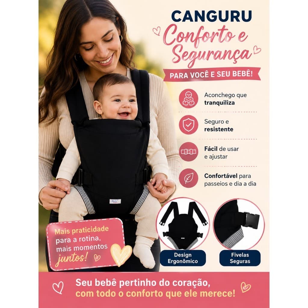 Canguru Bebê Passeio Panda Duas Posições Bebe Preto