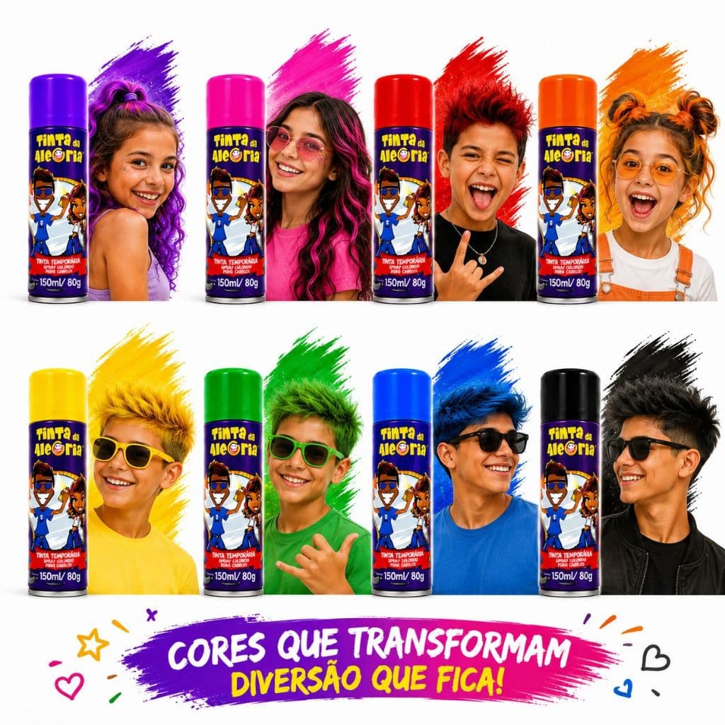 Spray Colorido Para Cabelo Tinta Temporária Lavável 150ml Carnaval