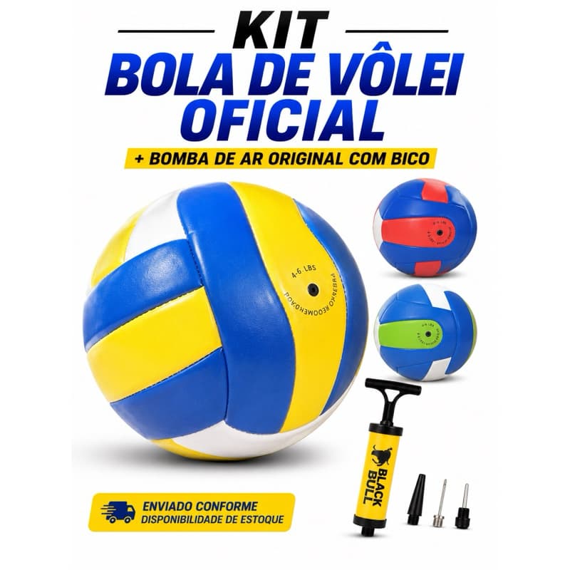 KIT BOLA DE VOLÊI OFICIAL + BOMBA DE AR ORIGINAL TAMANHO PROFISSIONAL N/ 5 VOLÊIBOL MENINO E MENINA