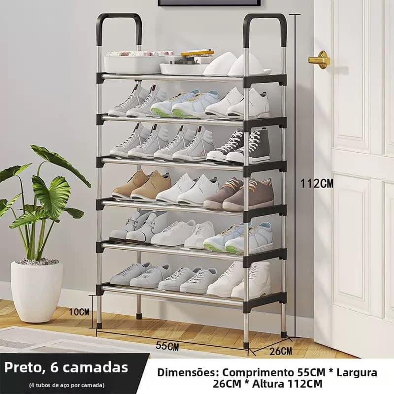 Sapateira Vertical 6 Prateleiras 18 Pares De Sapatos Calçados Aço Cromado Luxo Desmontável Colorido