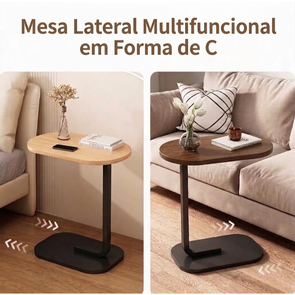 Mesa Lateral Formato C Para Sofá e Cama Mesa de Apoio Portátil para Sala e Cabeceira
