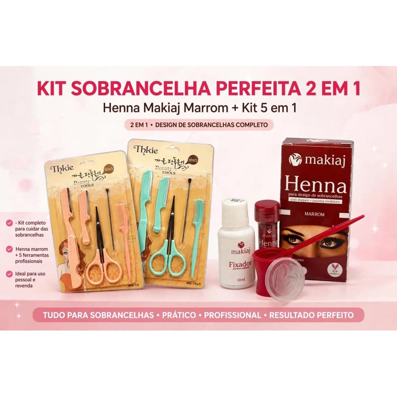 kit design de sobrancelha makiaj henna + kit 5 em 1