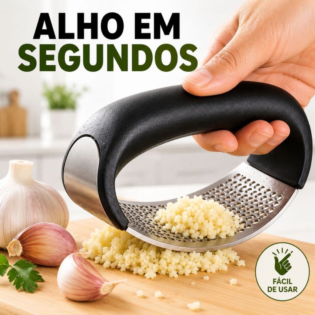 Amassador Alho Triturador Espremedor Manual Inox Balanço Ergonômico para Cozinha