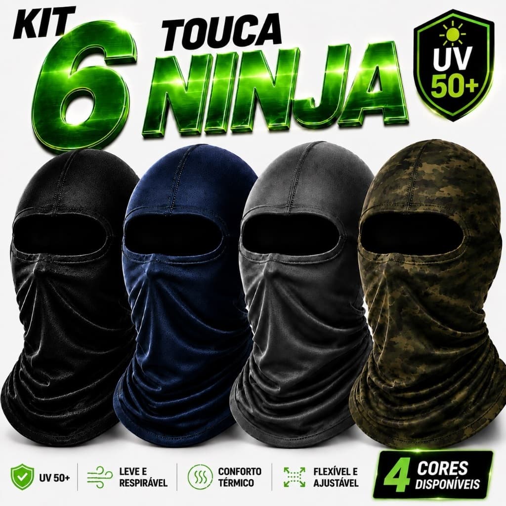 Kit 6 Touca Ninja Térmica Balaclava Motoqueiro Frio Calor Máscara Moto Proteção Solar UV50+