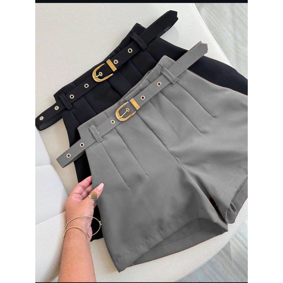 Short Alfaitaria Feminino Social Com Ziper Cinto Encapado Tendência