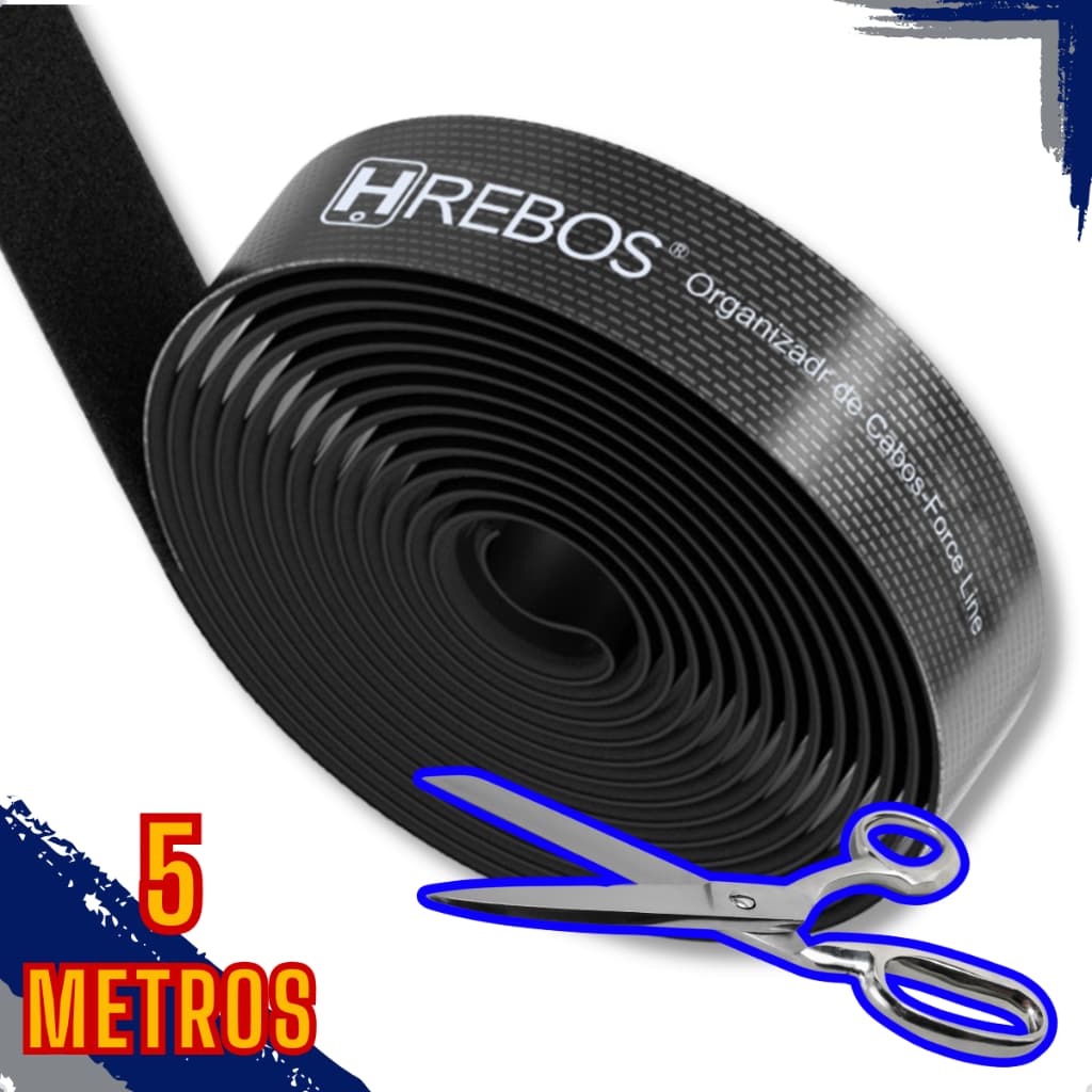 Fita Organizadora de Fios e Cabos, Rolo de 5 Metros em Velcro Abraçadeira Fecho Presilha Organizador