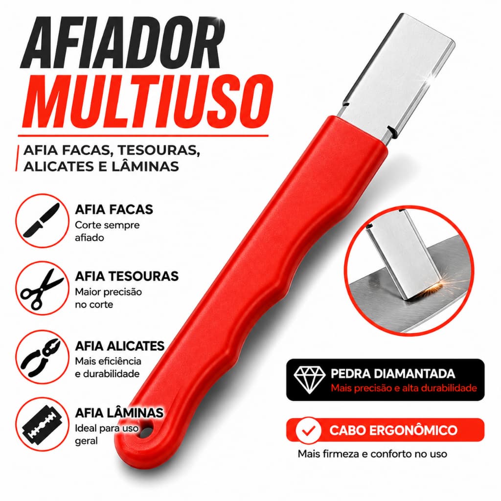 Afiador de Facas Manual Amolador de Facas Profissional para Cozinha Afia Facas Tesouras Portátil Antiderrapante
