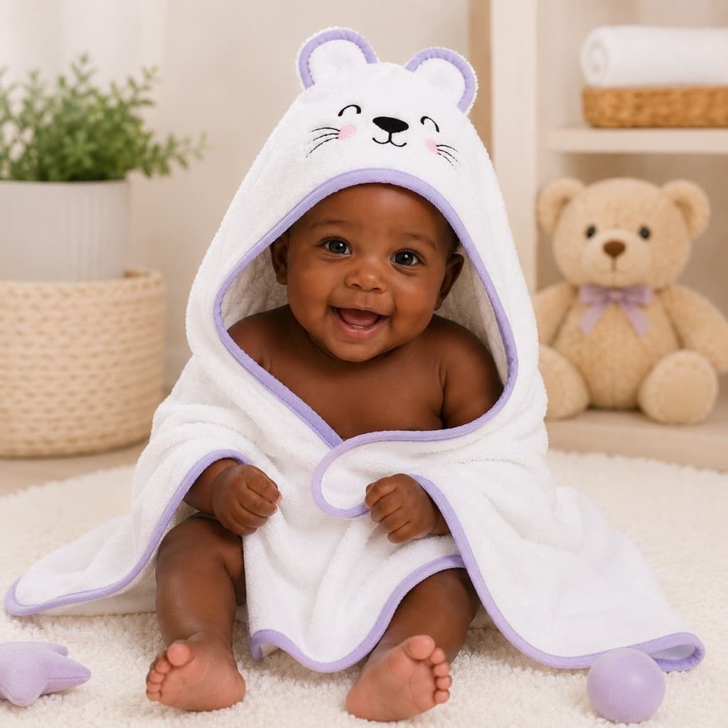 TOALHA DE BANHO BEBE COM CAPUZ BORDADA FELPUDA ORELHINHA SUPER MACIA PROMOÇÃO