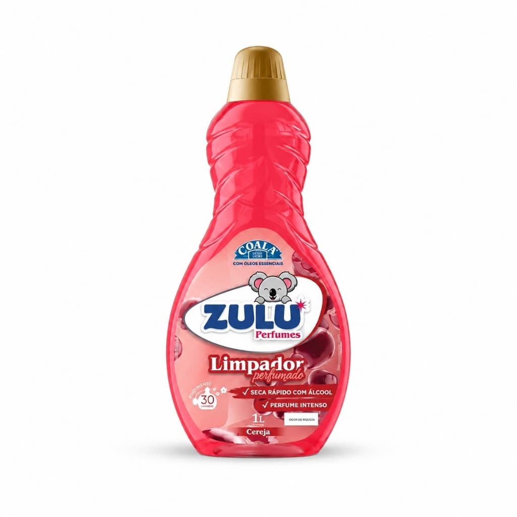Limpador Perfumado Zulu Coala 1L Cereja – Limpeza Profunda Perfume Intenso e Secagem Rápida