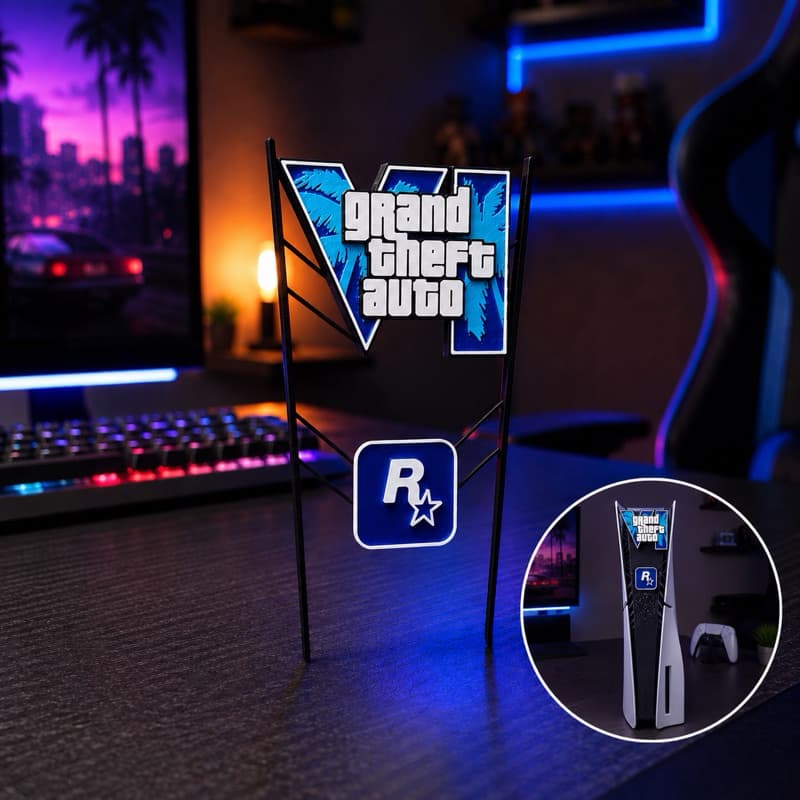 Case Decorativa PS5 GTA V | Suporte Vertical para PlayStation 5 Slim, Pro e Fat | Acessório Gamer