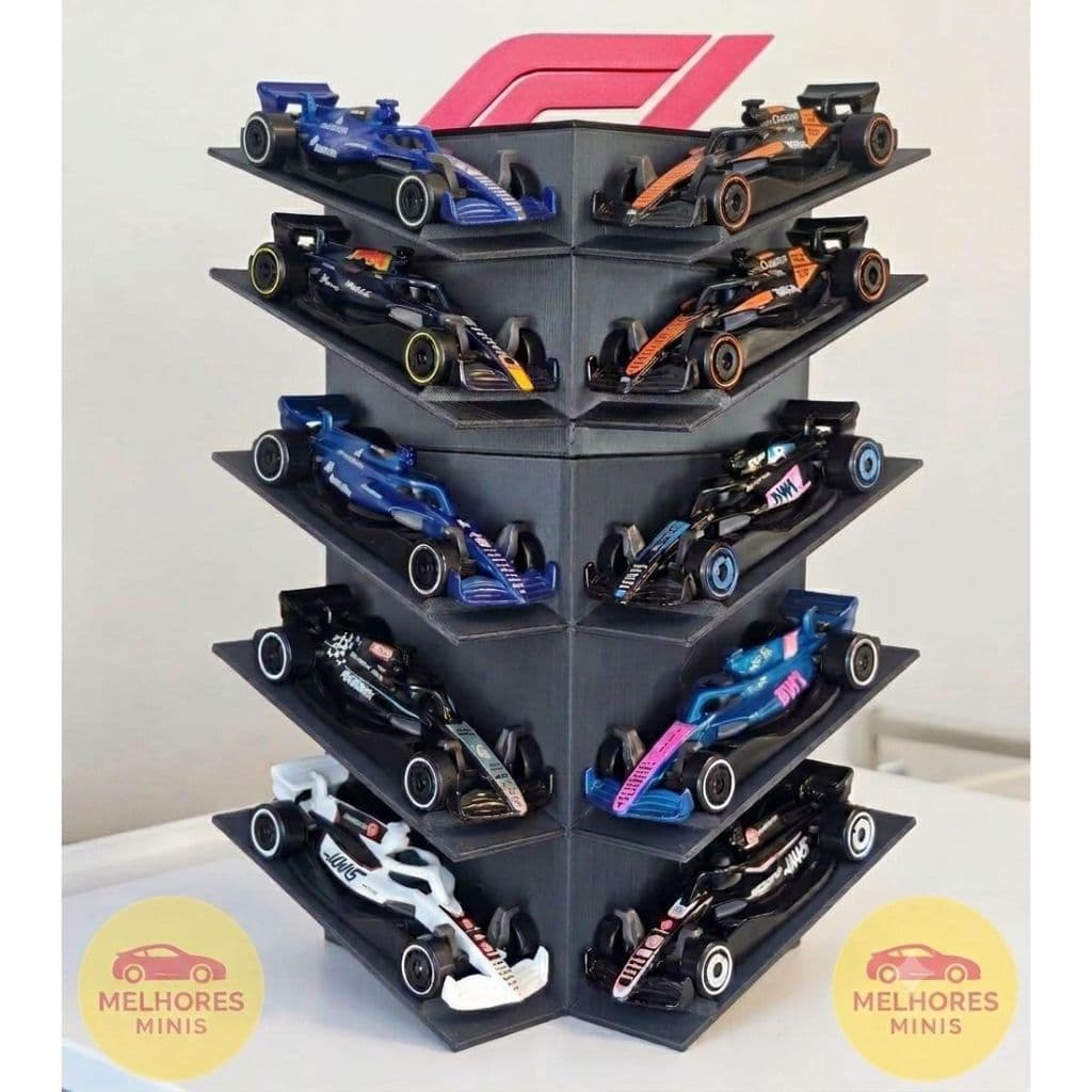 Expositor Suporte Torre Para 10 Carrinhos F1 Miniaturas 1:64 Coleção