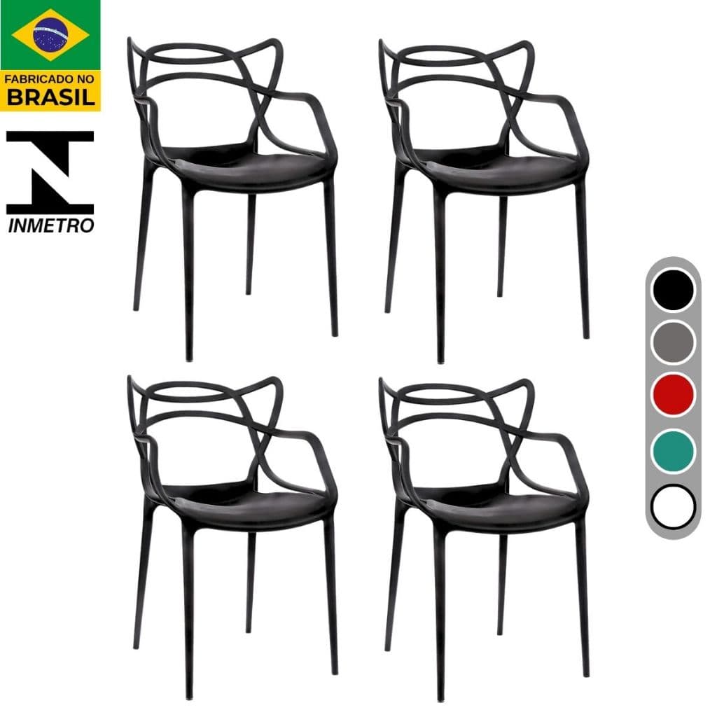 Kit 4 Cadeiras de Jantar Allegra Preta Moderna Resistente com proteção UV Cozinha Jardim e Área Gourmet