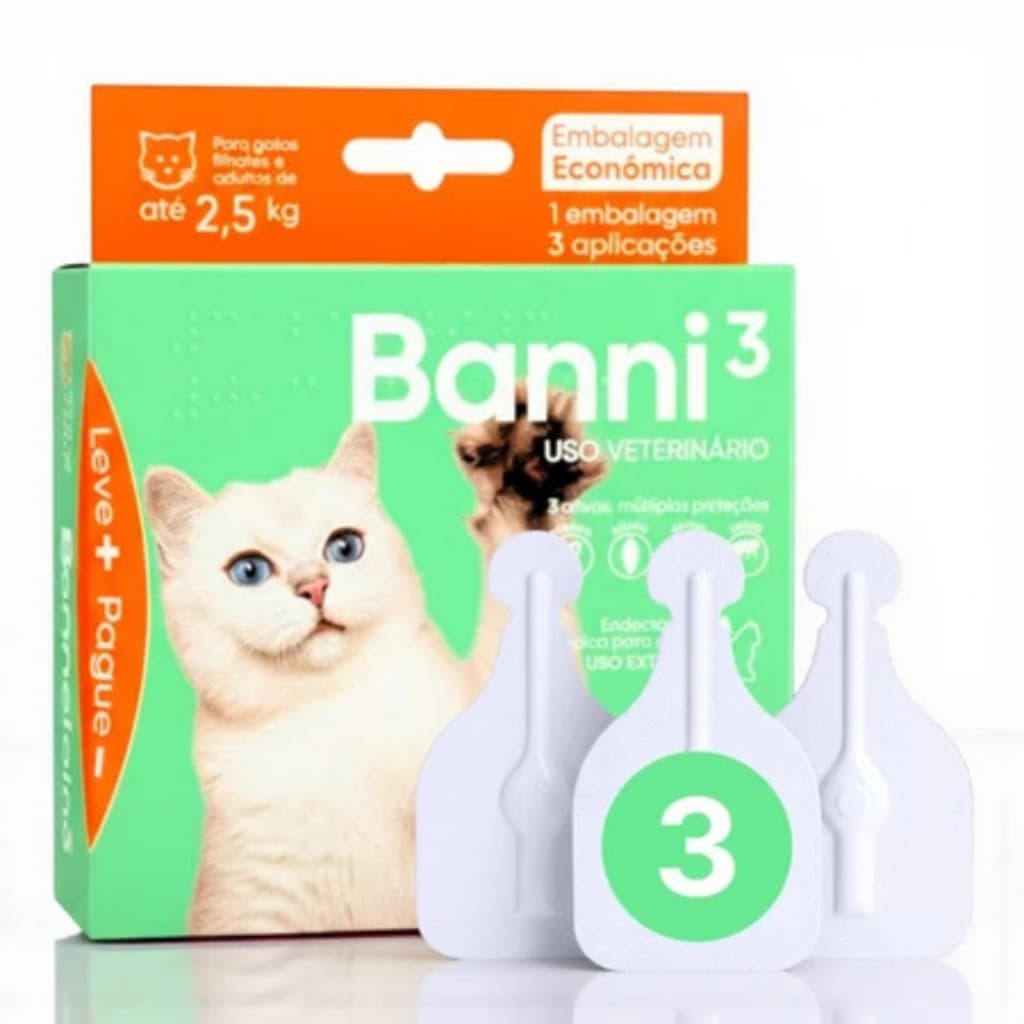 Banni3 Gatos Até 2,5kg 3 Pipeta Tópica Antipulgas