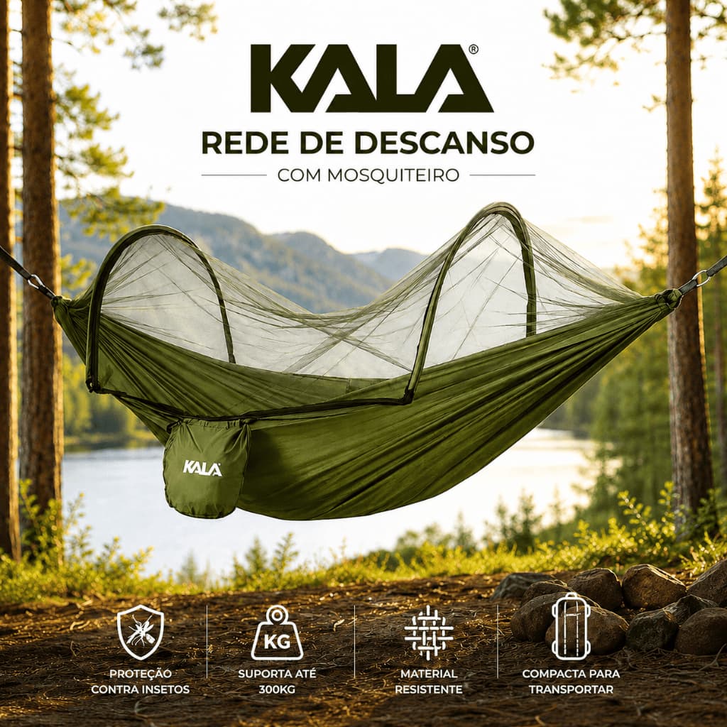 Rede de Descanso KALA com Mosquiteiro Araguaia Camping Compacta 300kg