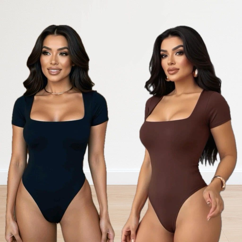 Kit 2 Body Decote Quadrado Manga Curta em Suplex Premium Feminino