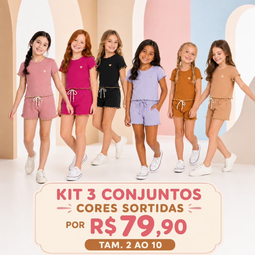 KIT 6 PEÇAS MENINA INFANTIL CANELADO VERÃO