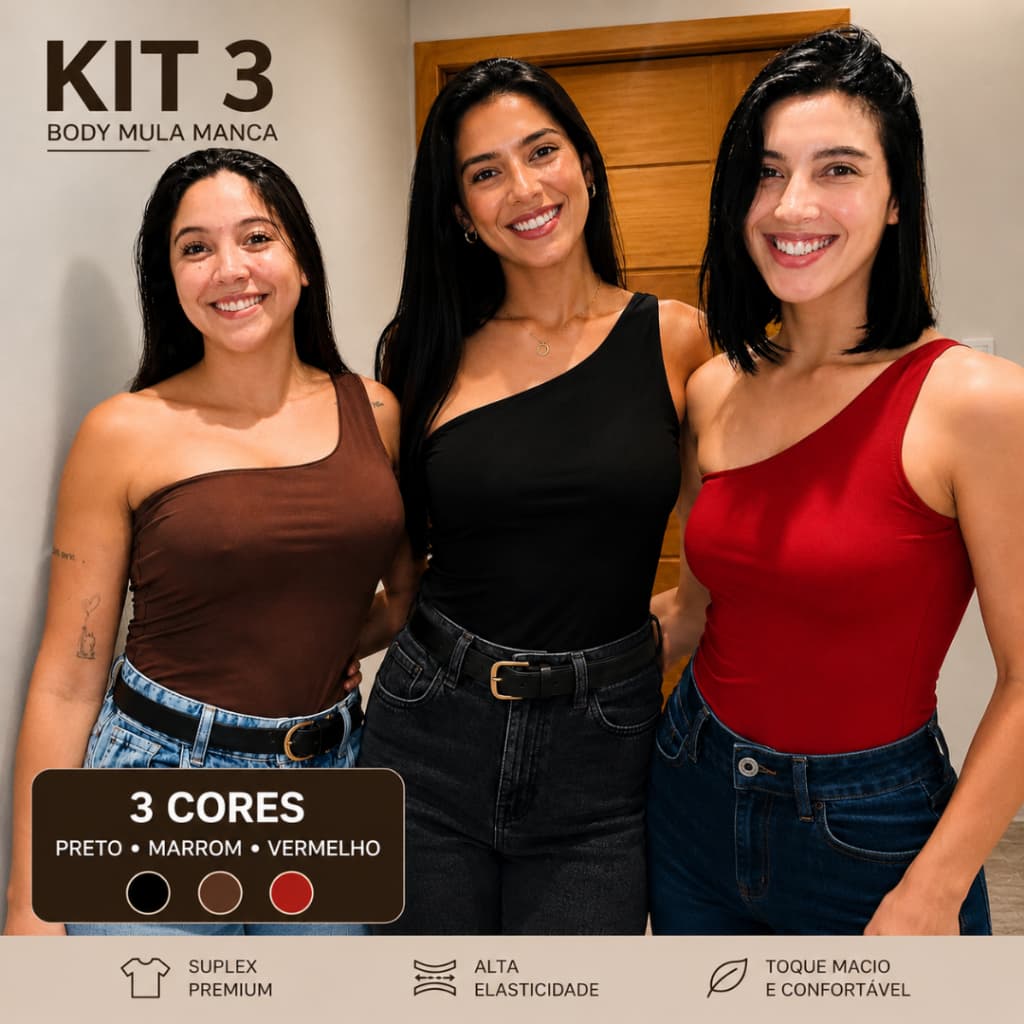 kit 3 Body Feminino Mula Manca Suplex Bory Forro Duplo Moda Blogueira Com Fecho