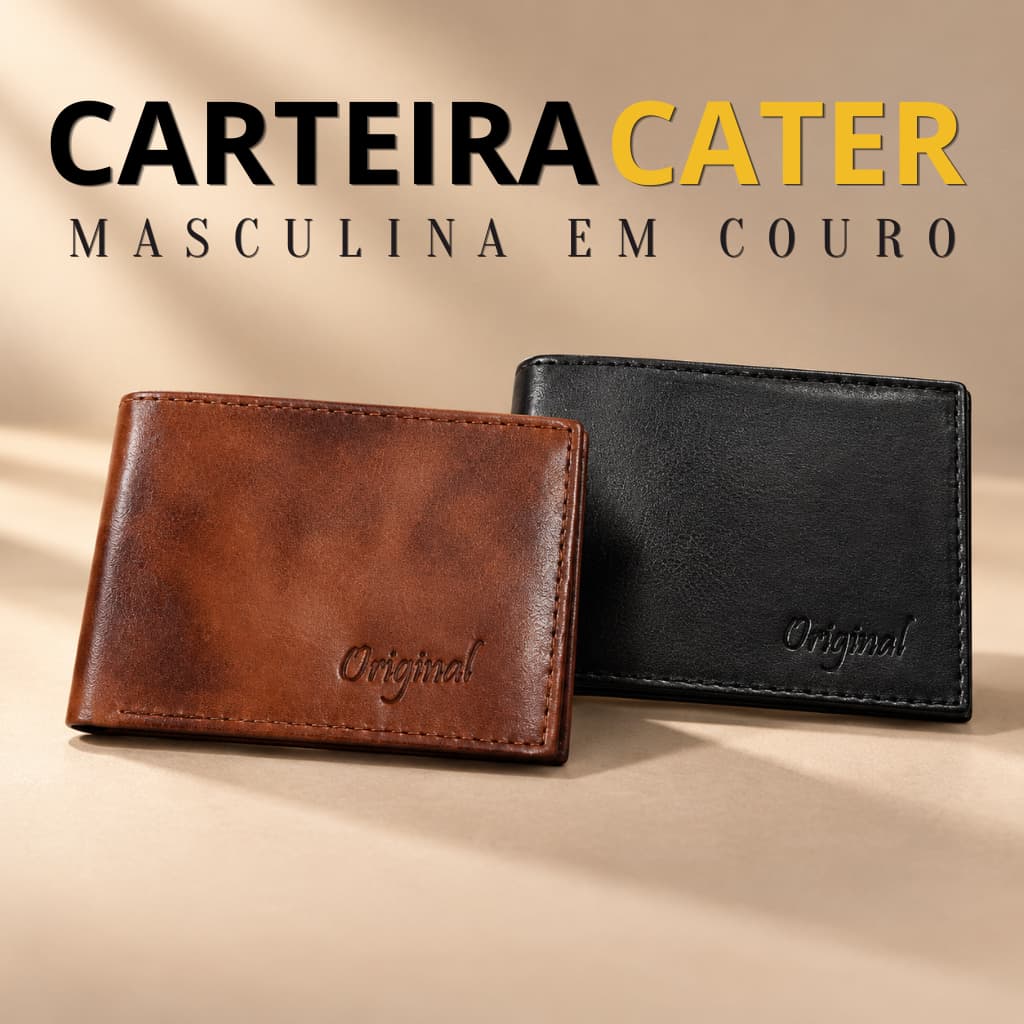 CARTEIRA CATER MASCULINO EM COURO COR PRETO CAFE ECONOMICA