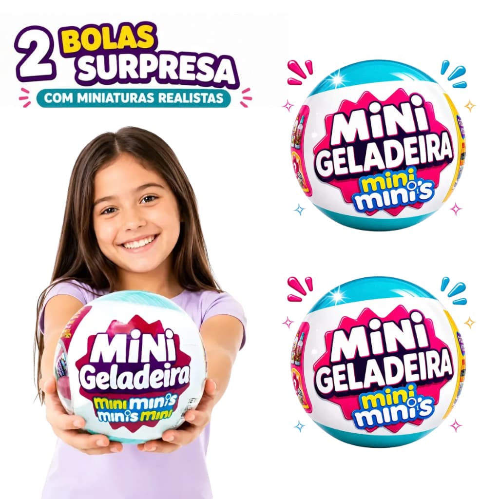 2 Bolas Surpresas Colecionável Mini Geladeira de Brinquedo Cápsulas Miniaturas